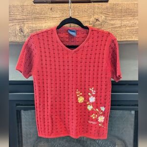Kenzo Jeans Vintage Y2K 90s knit red short sleeve top floral rare small